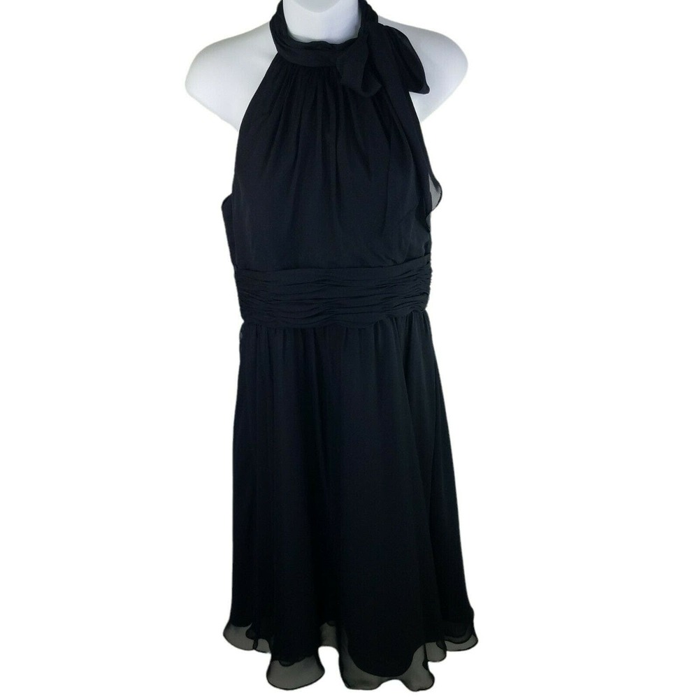 Vintage‎ MoriLee Dress Womens 14 Black Halter Neck Bow Keyhole Back LBD Cocktail